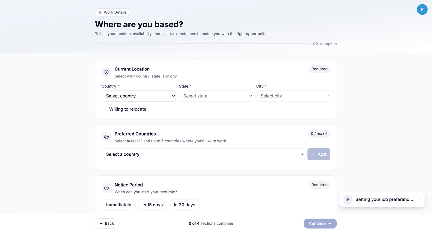 CloudHire location and availability step