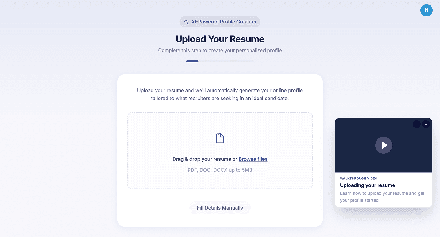 CloudHire resume upload step